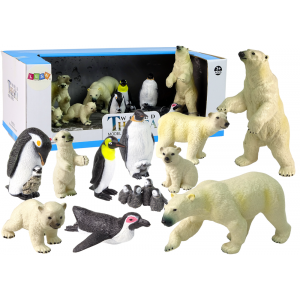 Duży Zestaw 12 Figurek Zwierzęta Polarne Figurka Pingwin Niedźwiedź